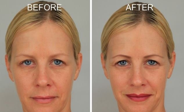 Before and after Eyebrow and lip liner tattoos, Courtesy of MicroArtMakeup