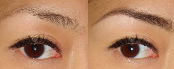 Eyebrows before and after use of coconut oil as claimed by one blogger.